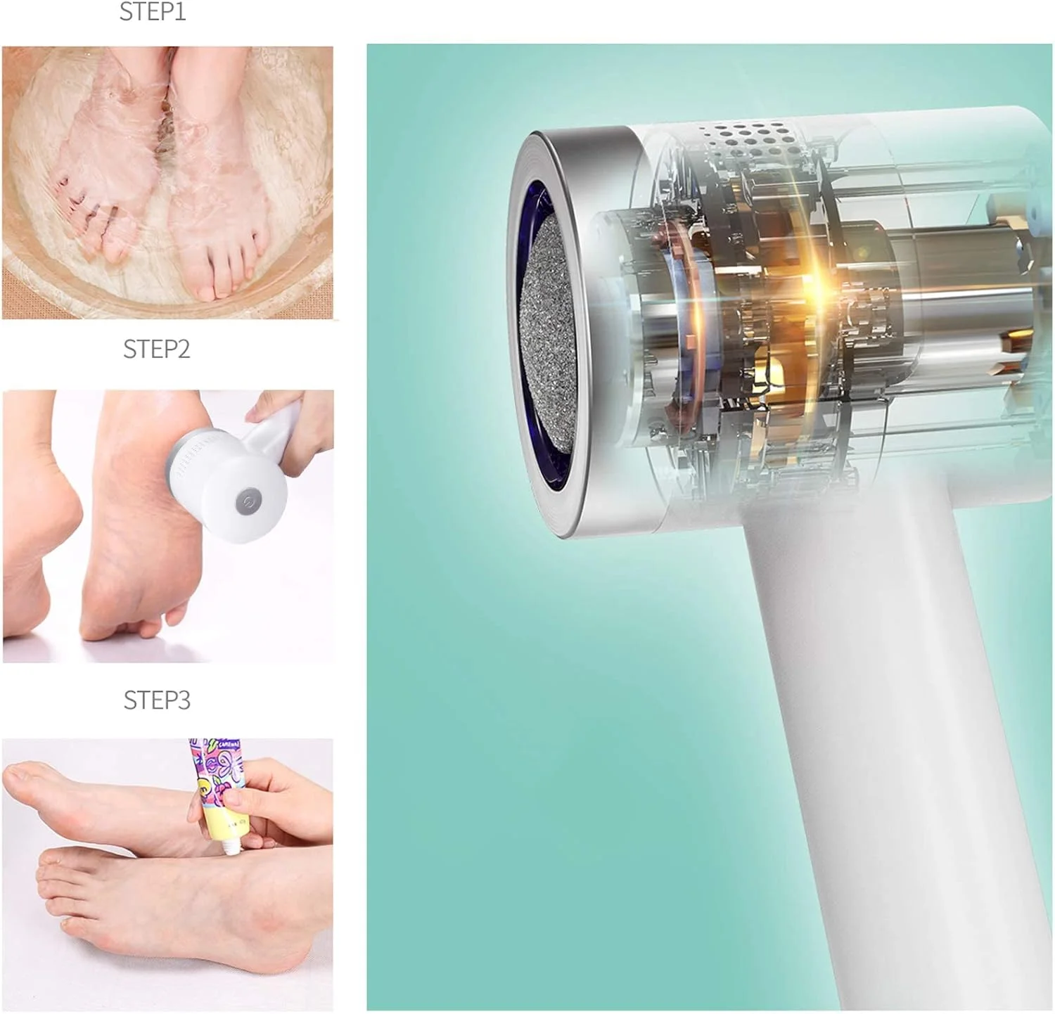 سوهان برقی پا AGAATI، از بین برنده پوست سخت، سنگ پا برقی با مکش خلاء، ابزار حرفه ای از بین برنده پینه پا، قابل شارژ با USB، 2 عدد (2 عدد) (1 عدد) (1 عدد)