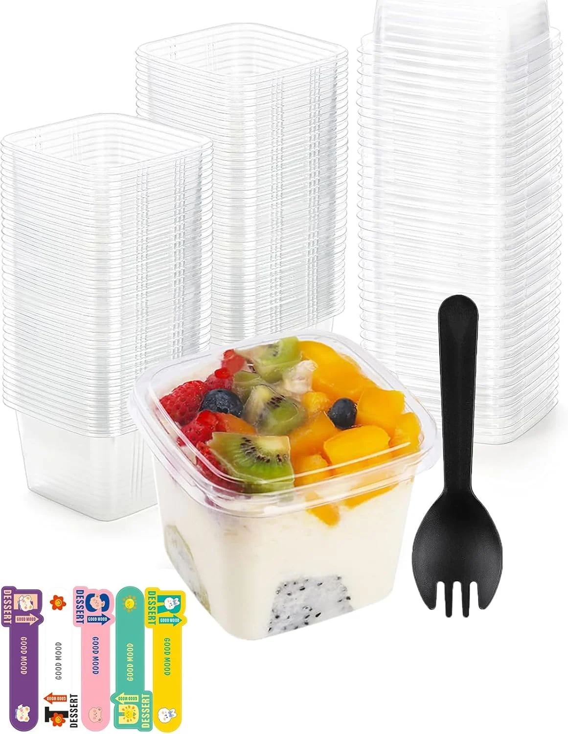 بسته 50 عددی فنجان دسر مربعی 400 میلی لیتری، فنجان های دسر شفاف قابل استفاده مجدد با درب و قاشق (50 ست - 400 میلی لیتر) بسته 50 عددی فنجان دسر مربعی 400 میلی لیتری، فنجان های دسر شفاف قابل استفاده مجدد با درب و قاشق (50 ست - 400 میلی لیتر)