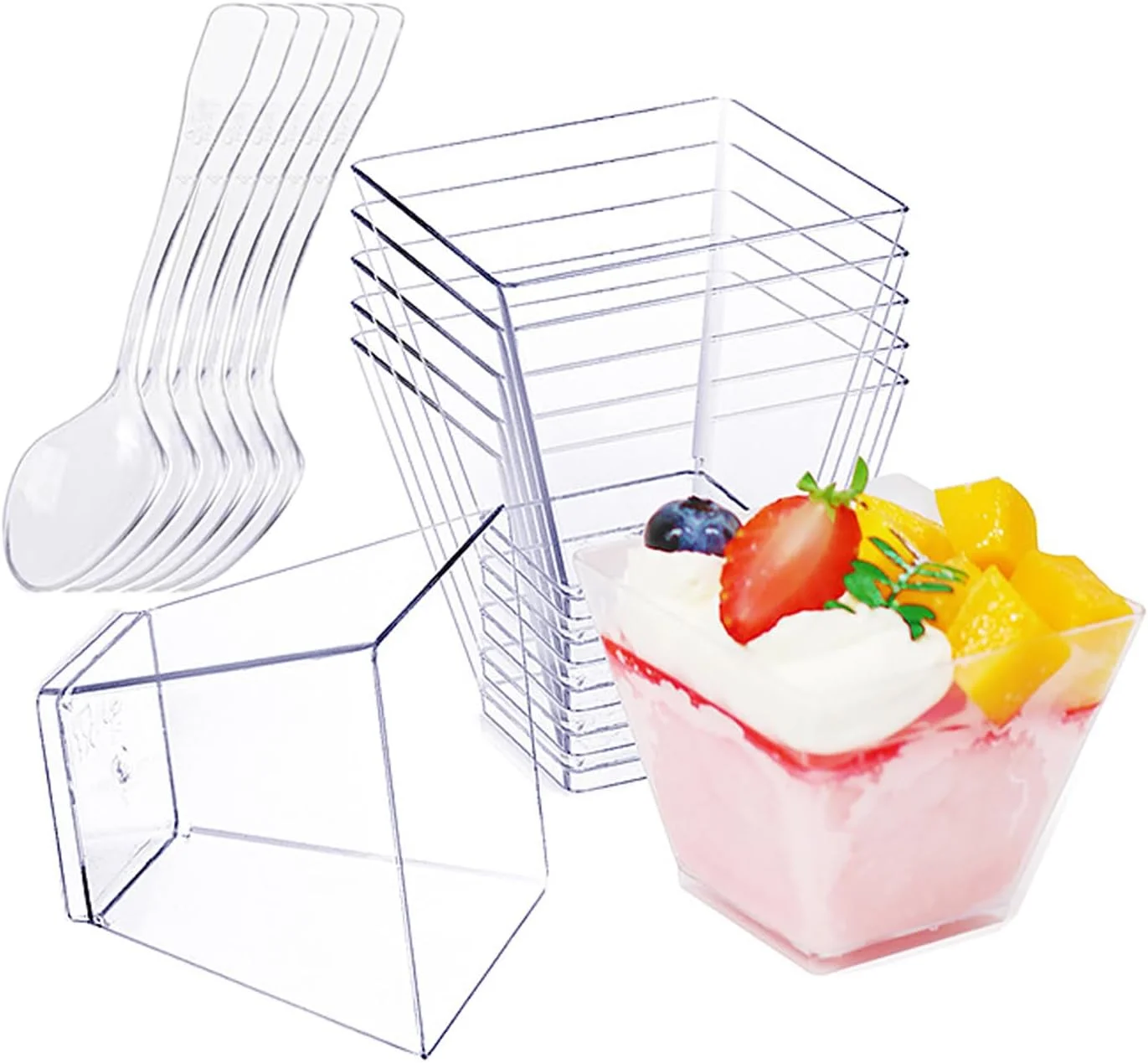 Aacehlh 50 Pack 2 oz Mini Dessert Cups with Spoons, Reusable Square Clear Plastic Parfait Cups Dessert Bowls Appetizer Cups for Serving Fruit Ice Cream Pudding Yogurt (50) Aacehlh 50 Pack 2 oz Mini Dessert Cups with Spoons, Reusable Square Clear Plastic Parfait Cups Dessert Bowls Appetizer Cups for Serving Fruit Ice Cream Pudding Yogurt (50)