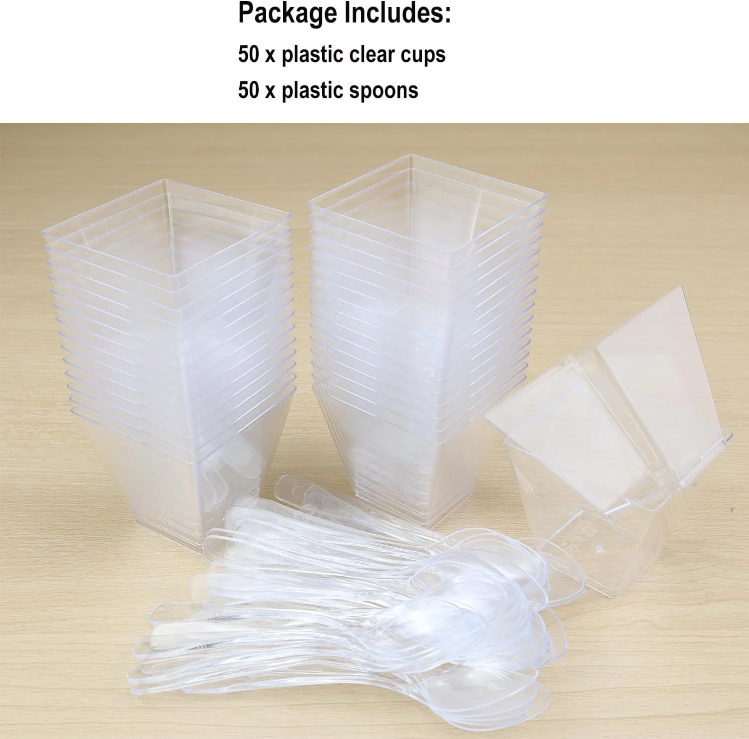 Aacehlh 50 Pack 2 oz Mini Dessert Cups with Spoons, Reusable Square Clear Plastic Parfait Cups Dessert Bowls Appetizer Cups for Serving Fruit Ice Cream Pudding Yogurt (50) Aacehlh 50 Pack 2 oz Mini Dessert Cups with Spoons, Reusable Square Clear Plastic Parfait Cups Dessert Bowls Appetizer Cups for Serving Fruit Ice Cream Pudding Yogurt (50)