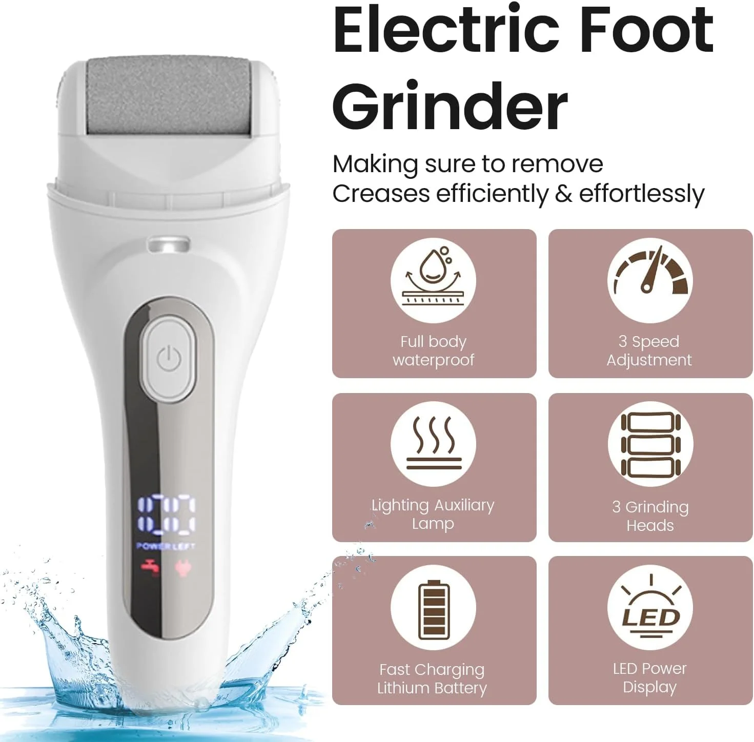 دستگاه از بین برنده پینه پا برقی AccLoo با چراغ LED و نمایشگر باتری، دستگاه پدیکور 3 سرعته با 3 غلتک، شارژ سریع USB، شامل 10 لوازم جانبی، برای پوست های مرده، سفت و ترک خورده دستگاه از بین برنده پینه پا برقی AccLoo با چراغ LED و نمایشگر باتری، دستگاه پدیکور 3 سرعته با 3 غلتک، شارژ سریع USB، شامل 10 لوازم جانبی، برای پوست های مرده، سفت و ترک خورده