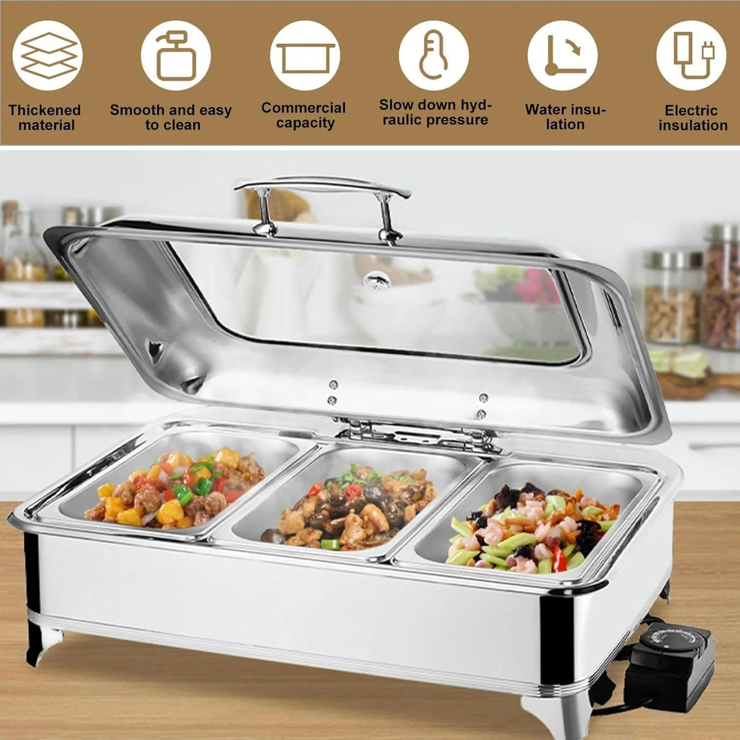 Food Warmer for Party Buffet, 9LElectric Chafing Dish, Buffet rs and Warmers with Temperature Control for Catering, Parties, Home Dinners