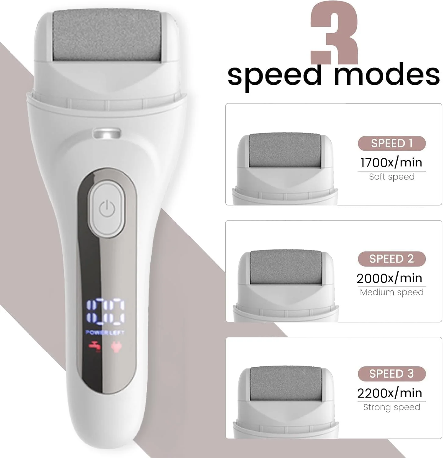 دستگاه از بین برنده پینه پا برقی AccLoo با چراغ LED و نمایشگر باتری، دستگاه پدیکور 3 سرعته با 3 غلتک، شارژ سریع USB، شامل 10 لوازم جانبی، برای پوست های مرده، سفت و ترک خورده دستگاه از بین برنده پینه پا برقی AccLoo با چراغ LED و نمایشگر باتری، دستگاه پدیکور 3 سرعته با 3 غلتک، شارژ سریع USB، شامل 10 لوازم جانبی، برای پوست های مرده، سفت و ترک خورده