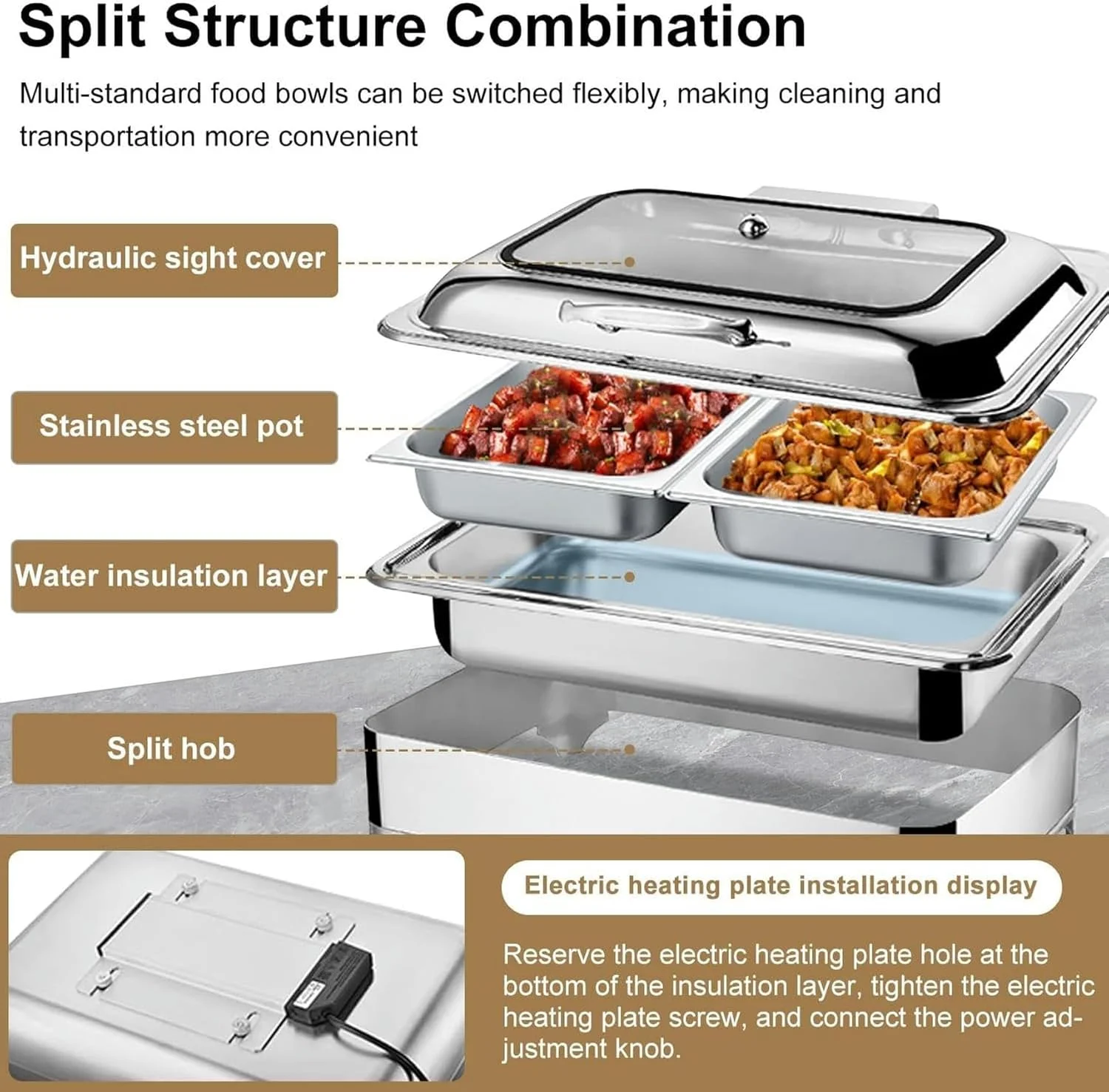 Food Warmer for Party Buffet, 9LElectric Chafing Dish, Buffet rs and Warmers with Temperature Control for Catering, Parties, Home Dinners