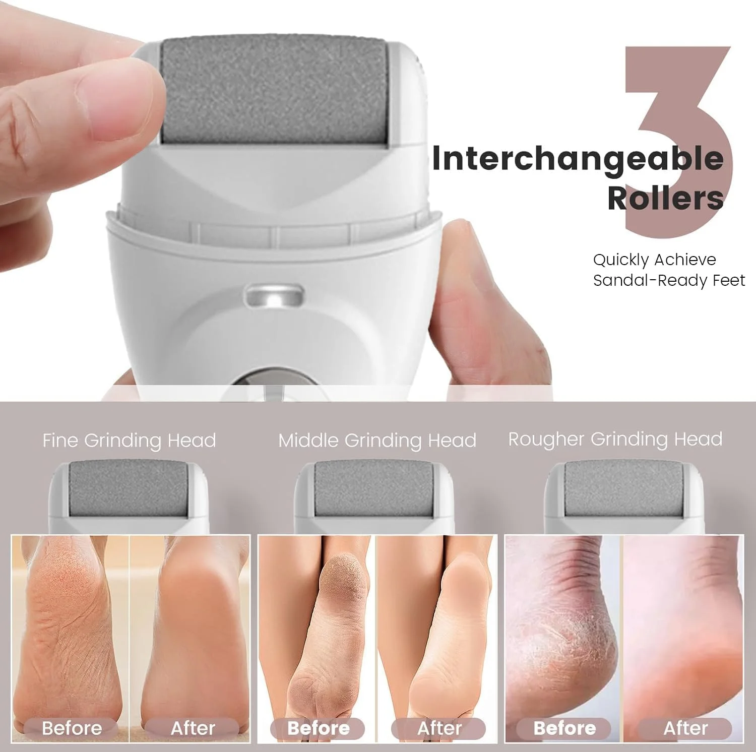 دستگاه از بین برنده پینه پا برقی AccLoo با چراغ LED و نمایشگر باتری، دستگاه پدیکور 3 سرعته با 3 غلتک، شارژ سریع USB، شامل 10 لوازم جانبی، برای پوست های مرده، سفت و ترک خورده دستگاه از بین برنده پینه پا برقی AccLoo با چراغ LED و نمایشگر باتری، دستگاه پدیکور 3 سرعته با 3 غلتک، شارژ سریع USB، شامل 10 لوازم جانبی، برای پوست های مرده، سفت و ترک خورده