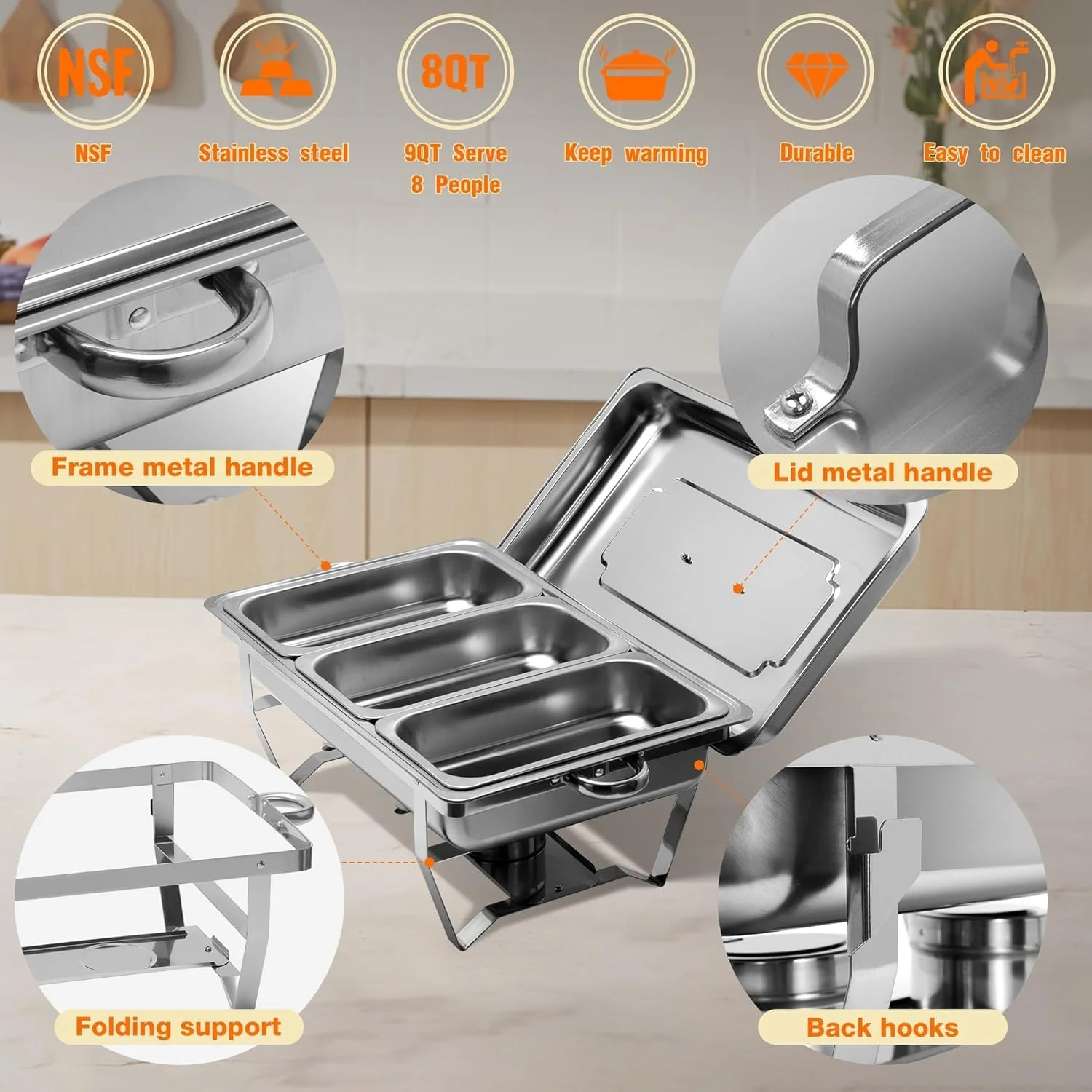 ست گرم نگهدارنده غذا استیل 3Clock، ظرف بوفه با ظرف غذای بزرگ مناسب مهمانی، بوفه، عروسی، ضیافت، رویدادهای پذیرایی (استیل ضد زنگ) ست گرم نگهدارنده غذا استیل 3Clock، ظرف بوفه با ظرف غذای بزرگ مناسب مهمانی، بوفه، عروسی، ضیافت، رویدادهای پذیرایی (استیل ضد زنگ)