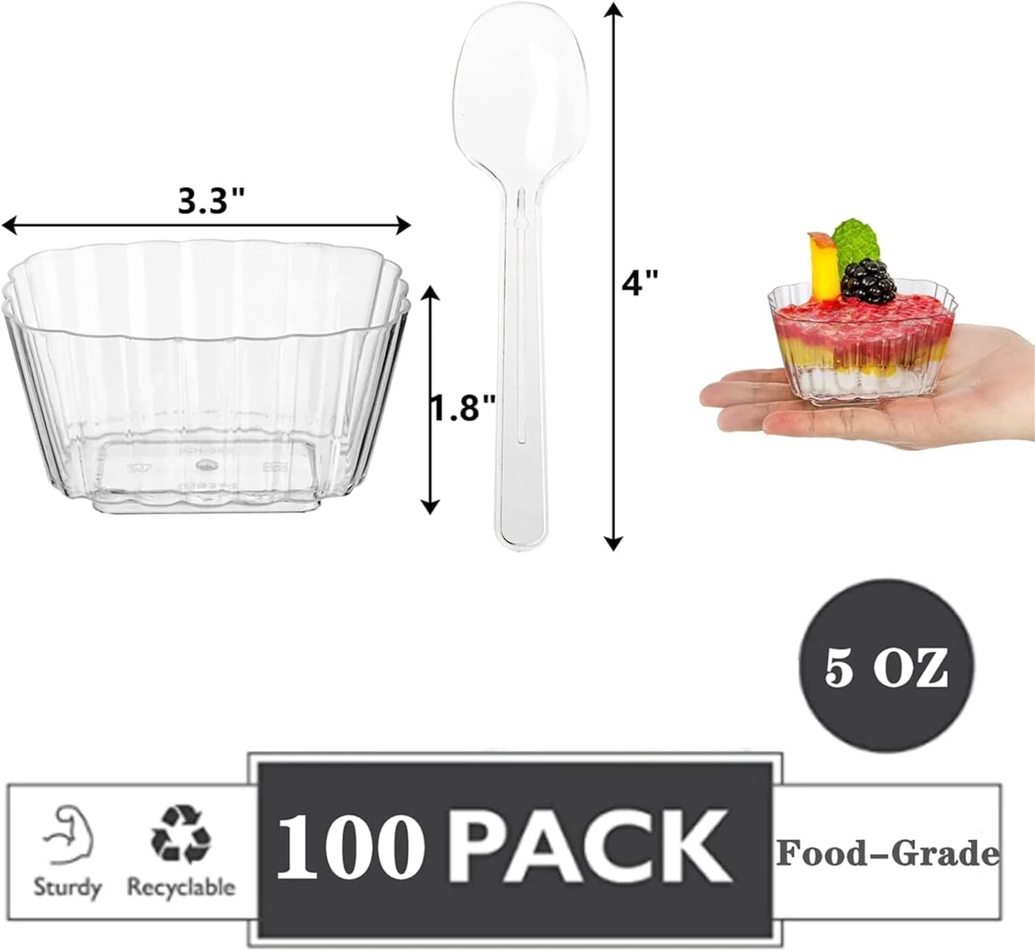 بسته 100 عددی فنجان دسر 150 میلی لیتری به همراه قاشق، فنجان های کوچک موس پلاستیکی، فنجان پیش غذای شفاف یکبار مصرف، فنجان کوچک قابل استفاده مجدد برای سوفله، پودینگ، مهمانی، فنجان دسر بسته 100 عددی فنجان دسر 150 میلی لیتری به همراه قاشق، فنجان های کوچک موس پلاستیکی، فنجان پیش غذای شفاف یکبار مصرف، فنجان کوچک قابل استفاده مجدد برای سوفله، پودینگ، مهمانی، فنجان دسر