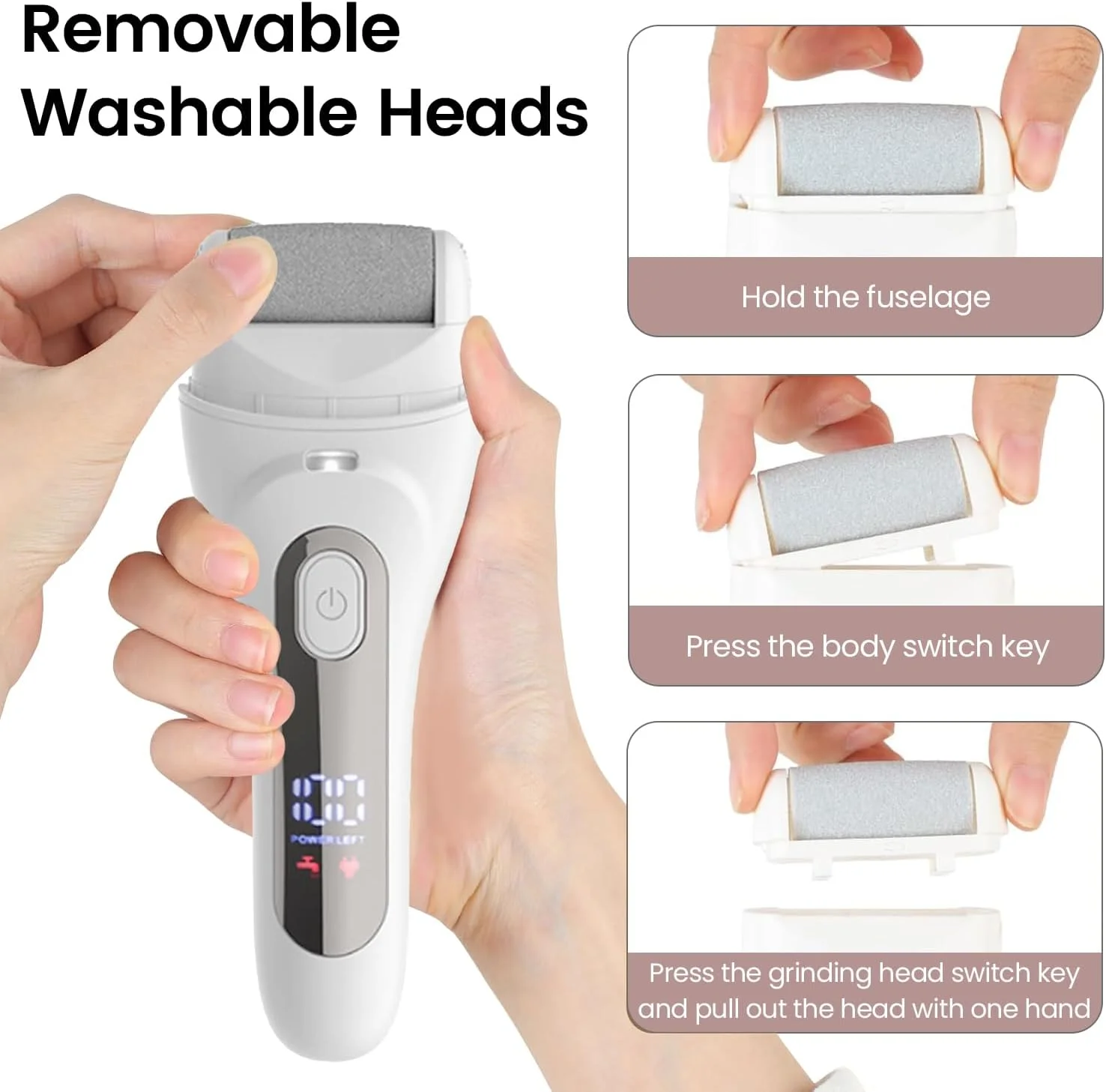 دستگاه از بین برنده پینه پا برقی AccLoo با چراغ LED و نمایشگر باتری، دستگاه پدیکور 3 سرعته با 3 غلتک، شارژ سریع USB، شامل 10 لوازم جانبی، برای پوست های مرده، سفت و ترک خورده دستگاه از بین برنده پینه پا برقی AccLoo با چراغ LED و نمایشگر باتری، دستگاه پدیکور 3 سرعته با 3 غلتک، شارژ سریع USB، شامل 10 لوازم جانبی، برای پوست های مرده، سفت و ترک خورده