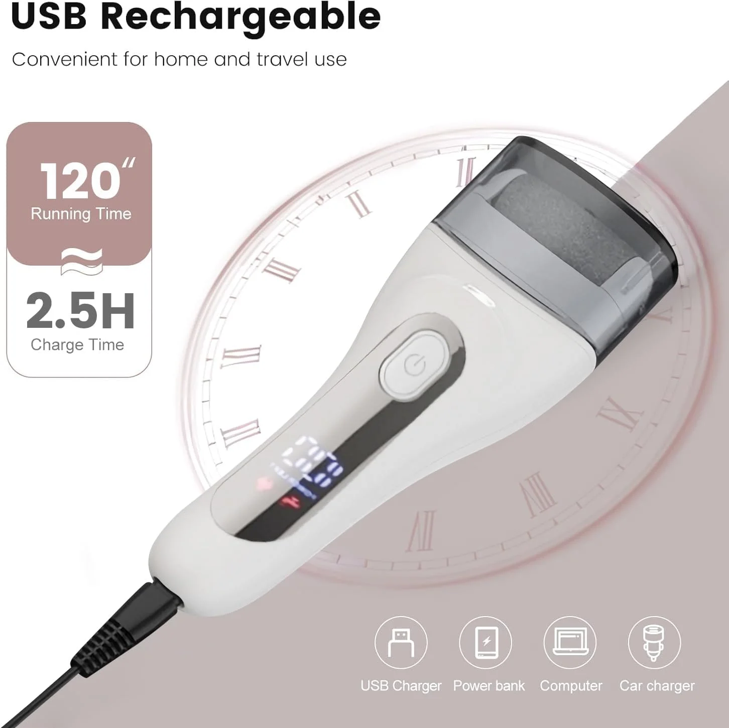 دستگاه از بین برنده پینه پا برقی AccLoo با چراغ LED و نمایشگر باتری، دستگاه پدیکور 3 سرعته با 3 غلتک، شارژ سریع USB، شامل 10 لوازم جانبی، برای پوست های مرده، سفت و ترک خورده دستگاه از بین برنده پینه پا برقی AccLoo با چراغ LED و نمایشگر باتری، دستگاه پدیکور 3 سرعته با 3 غلتک، شارژ سریع USB، شامل 10 لوازم جانبی، برای پوست های مرده، سفت و ترک خورده