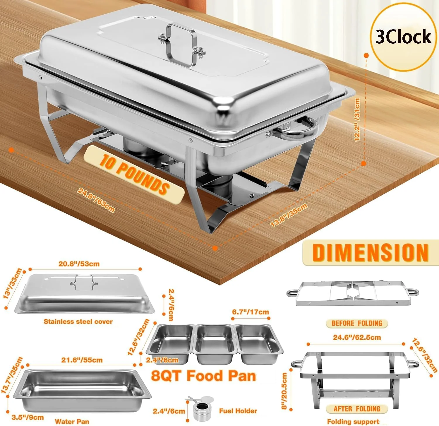 ست گرم نگهدارنده غذا استیل 3Clock، ظرف بوفه با ظرف غذای بزرگ مناسب مهمانی، بوفه، عروسی، ضیافت، رویدادهای پذیرایی (استیل ضد زنگ) ست گرم نگهدارنده غذا استیل 3Clock، ظرف بوفه با ظرف غذای بزرگ مناسب مهمانی، بوفه، عروسی، ضیافت، رویدادهای پذیرایی (استیل ضد زنگ)