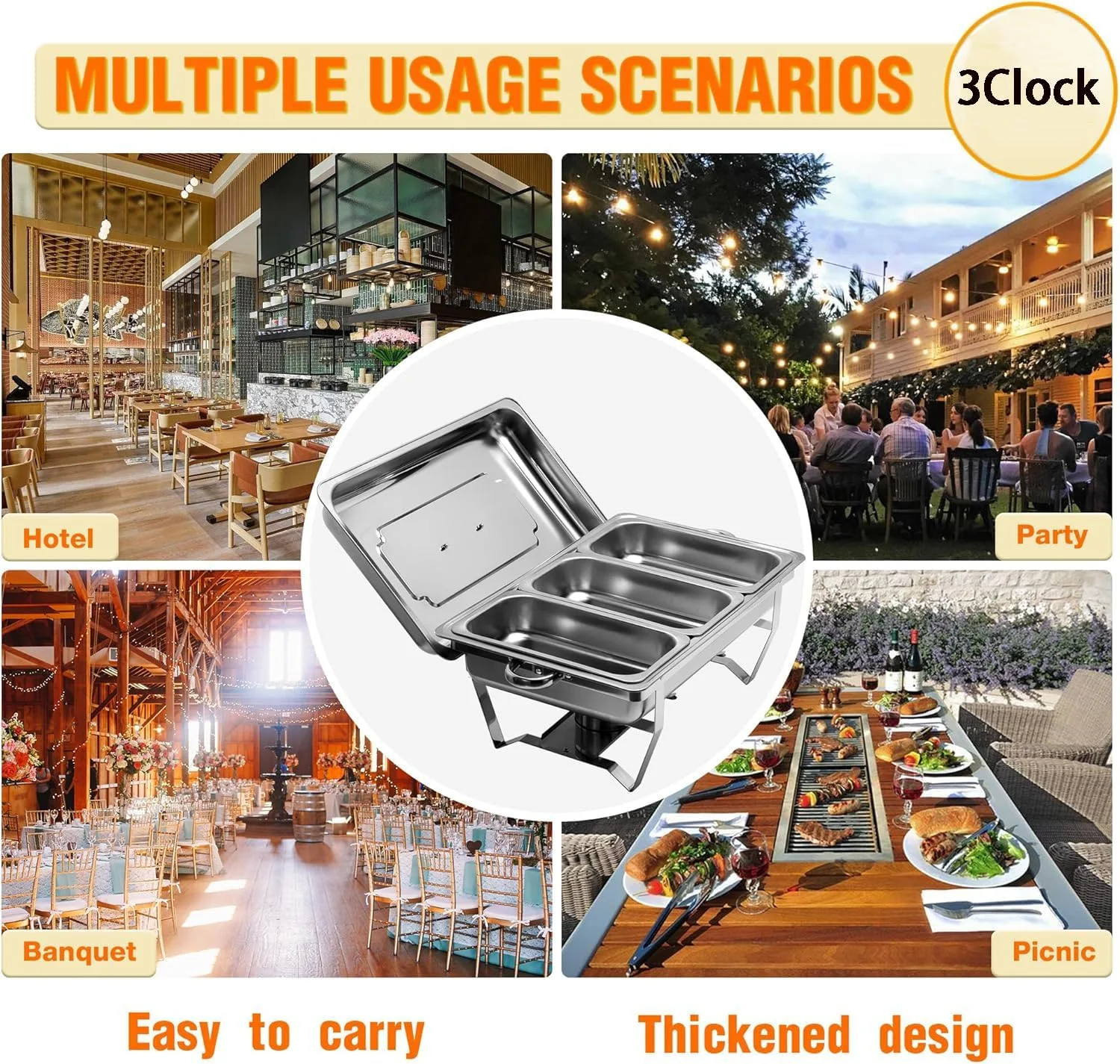 ست گرم نگهدارنده غذا استیل 3Clock، ظرف بوفه با ظرف غذای بزرگ مناسب مهمانی، بوفه، عروسی، ضیافت، رویدادهای پذیرایی (استیل ضد زنگ) ست گرم نگهدارنده غذا استیل 3Clock، ظرف بوفه با ظرف غذای بزرگ مناسب مهمانی، بوفه، عروسی، ضیافت، رویدادهای پذیرایی (استیل ضد زنگ)