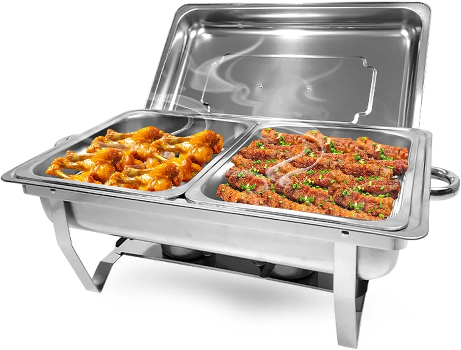 ست گرم نگهدارنده بوفه Beauenty، گرمکن غذا با 3 ظرف غذای 1/3، گرمکن استیل ضد زنگ و ست گرمکن بوفه برای مهمانی ها، عروسی، تولد، کریسمس (مدل 2)