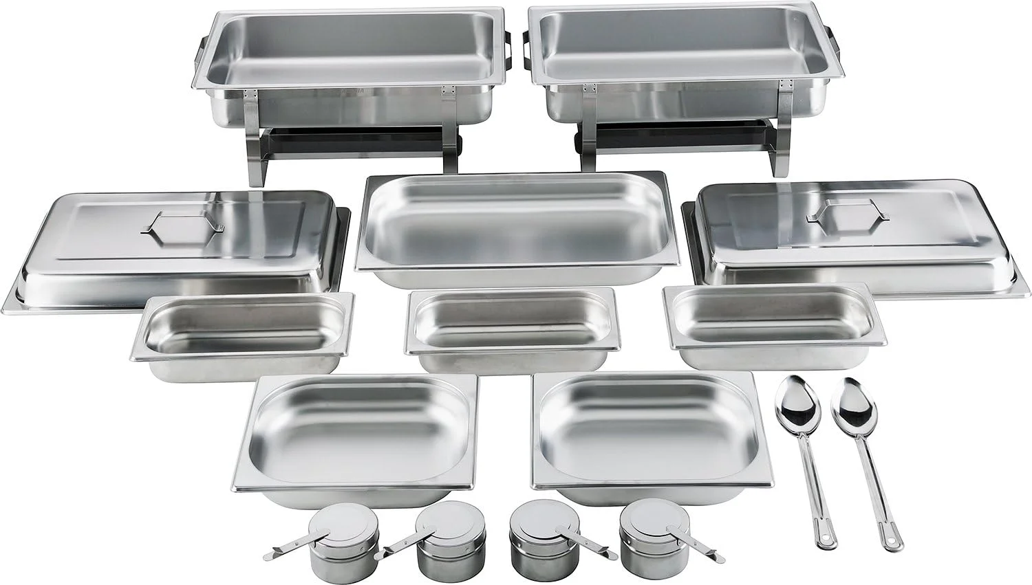 ظروف گرم نگهدارنده غذا باتانیا مدل 2 Chafing Dishes، ست 14 پارچه با کیفیت پذیرایی، استیل ضد زنگ - ظروف گرم کننده سنگین برای بوفه، پذیرایی و باربیکیو