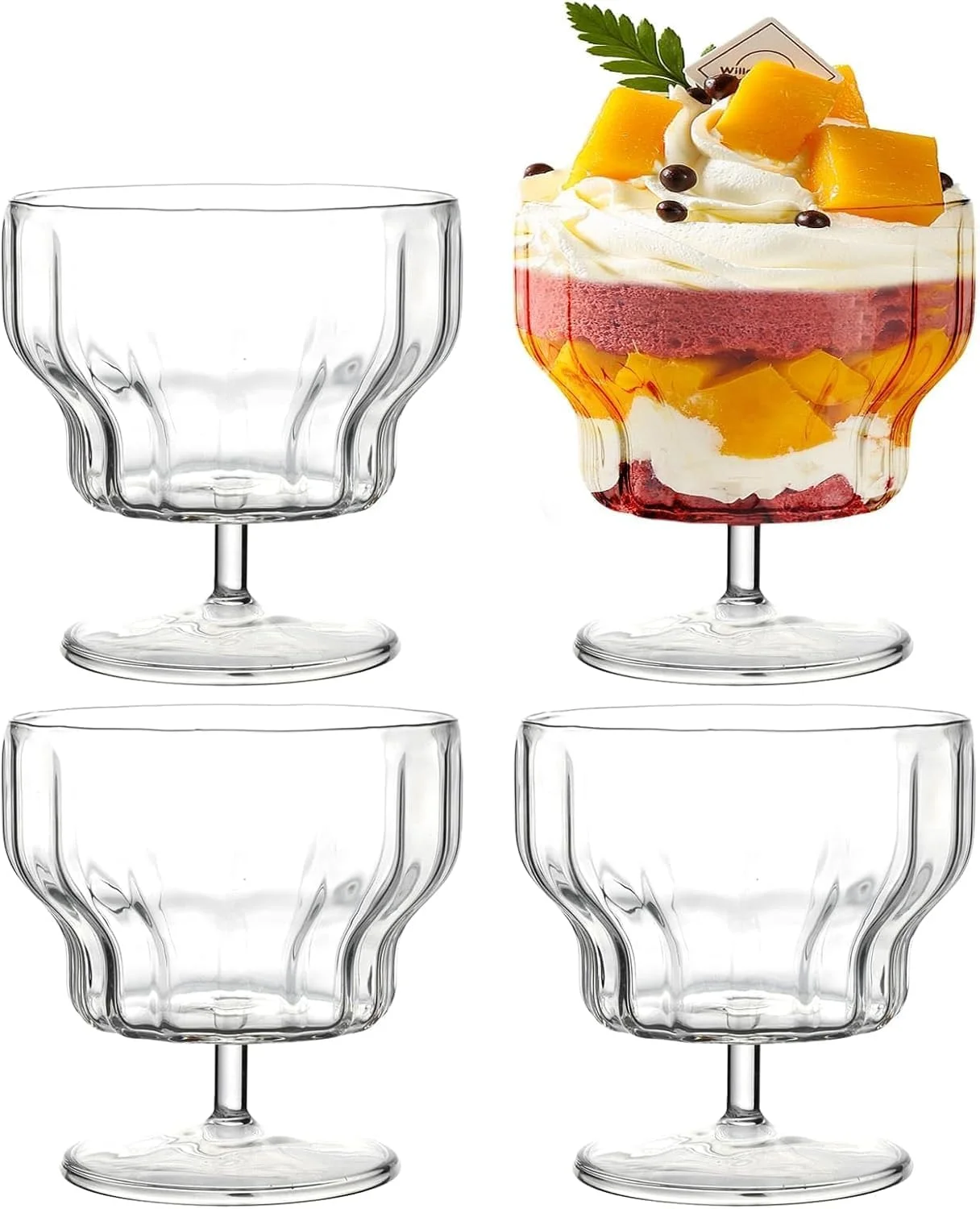 کاسه بستنی نشکن آزونه، 4 عدد، کاسه دسر شیشه ای با پایه، 420 میلی لیتر، فنجان بستنی خوری، فنجان پارفه، کاسه ترایفل، کاسه بستنی خوری شفاف و شیک برای بستنی و دسر