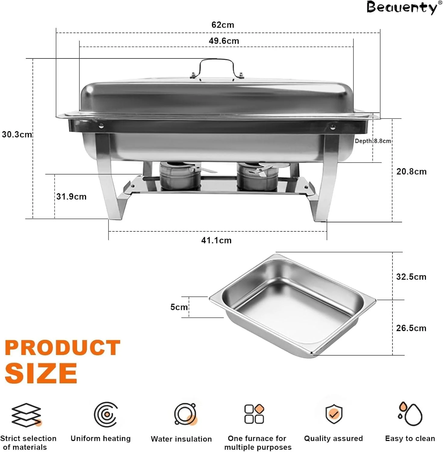 ست گرم نگهدارنده بوفه Beauenty، گرمکن غذا با 3 ظرف غذای 1/3، گرمکن استیل ضد زنگ و ست گرمکن بوفه برای مهمانی ها، عروسی، تولد، کریسمس (مدل 2)