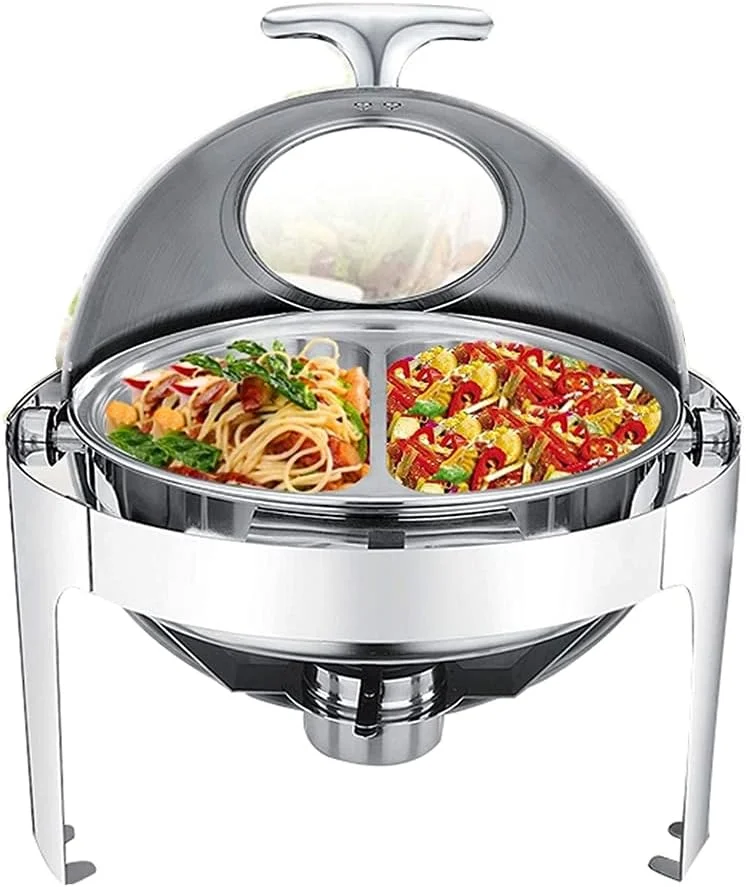 ظرف گرم نگهدارنده غذا BERTY·PUYI، گرم کننده غذا برای مهمانی ها و بوفه ها، گرم کننده و سرو کننده بوفه گرد برای تازه و خوشمزه نگه داشتن غذا، 6 لیتر - گرمایش الکلی-B