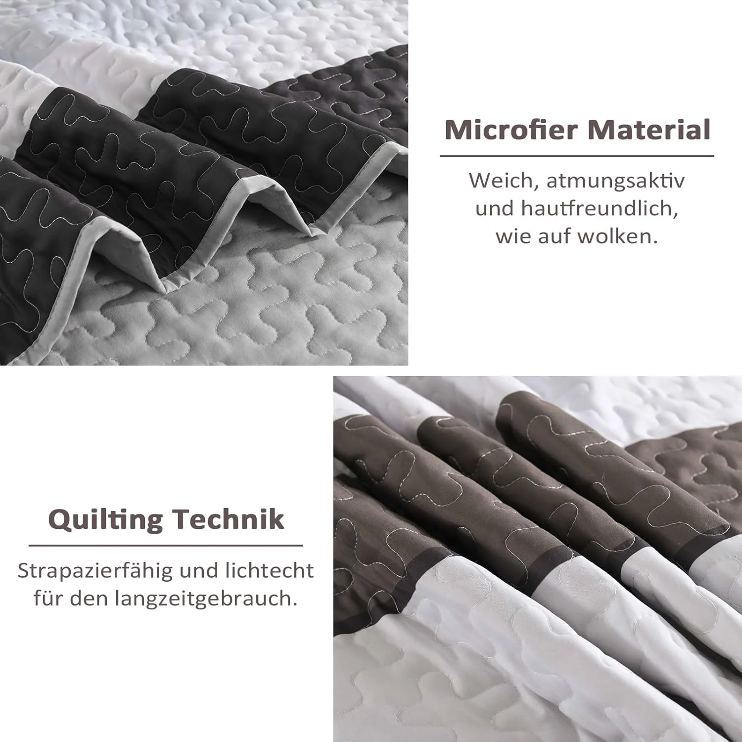 روتختی وانگز بدینگ 240 x 260 سانتی متر خاکستری قهوه ای، روتختی طرح راه راه، لحاف سه تکه دونفره، لحاف میکروفایبر با 2 روبالشی 50 x 75 سانتی متر مناسب اتاق خواب و مبل