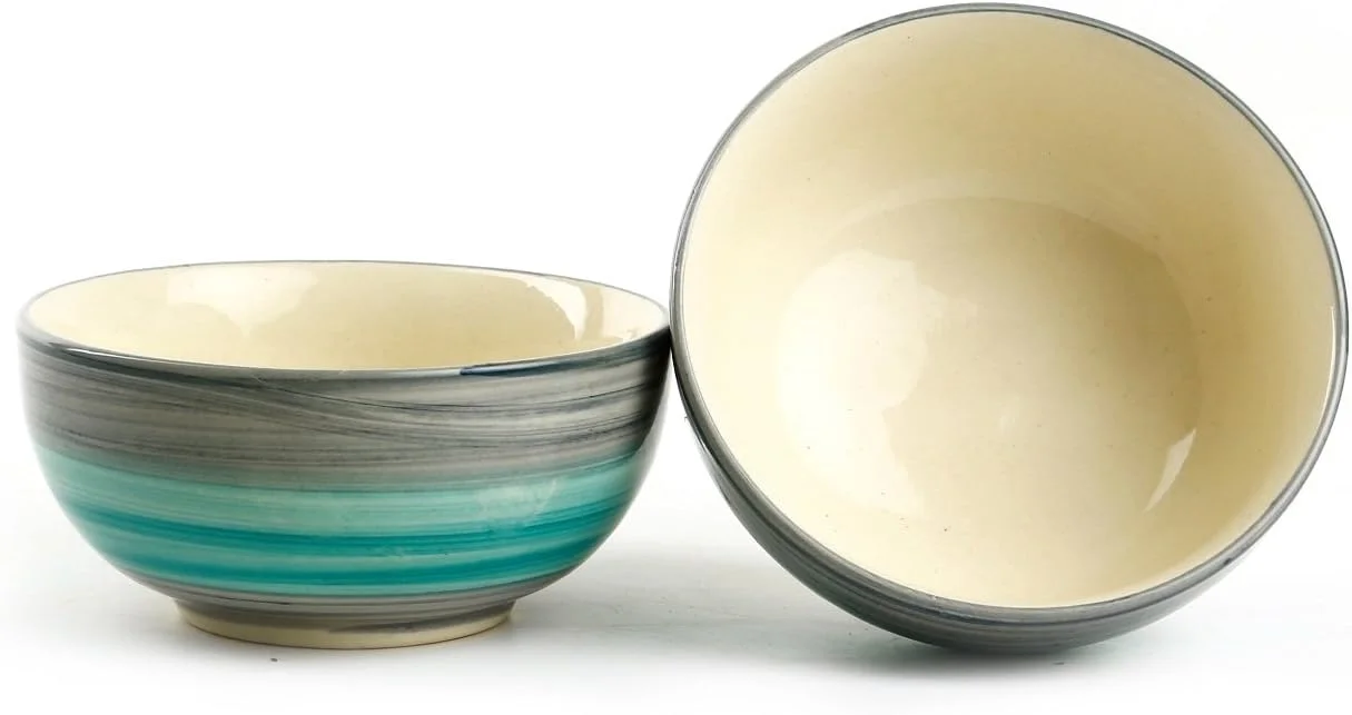 کاسه دسر سرامیکی دست ساز استودیو کافئین، سبز دریایی (ست 2 عددی)