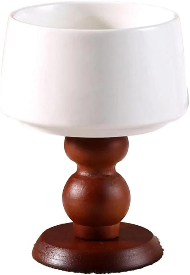 کاسه سرامیکی پایه بلند با طرح گلدار وینتیج CAPIJIONG، کاسه دسر با پایه چوبی - کاسه مورب - سفید - پایه چوبی