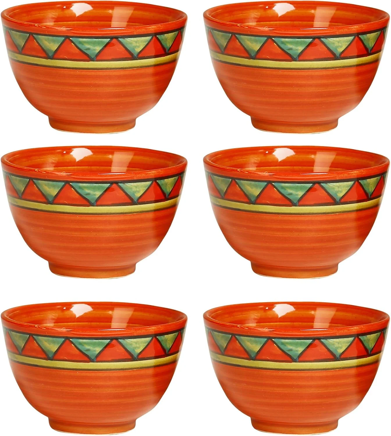 کاسه دسر سرامیکی دست ساز کافئین با طرح مثلث های نارنجی و سبز (ست 6 عددی) کاسه دسر سرامیکی دست ساز کافئین با طرح مثلث های نارنجی و سبز (ست 6 عددی)