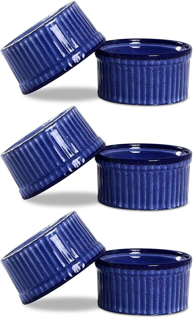 کاسه دسر سرامیکی دست ساز آبی رنگ کافئین - (ست 6 عددی)