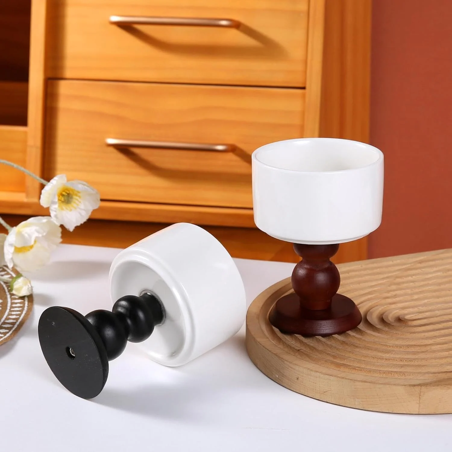 کاسه پایه بلند سرامیکی رترو فرانسوی CAPIJIONG، کاسه دسر پایه بلند چوبی مناسب منزل - کاسه صاف + پایه چوبی کاسه پایه بلند سرامیکی رترو فرانسوی CAPIJIONG، کاسه دسر پایه بلند چوبی مناسب منزل - کاسه صاف + پایه چوبی