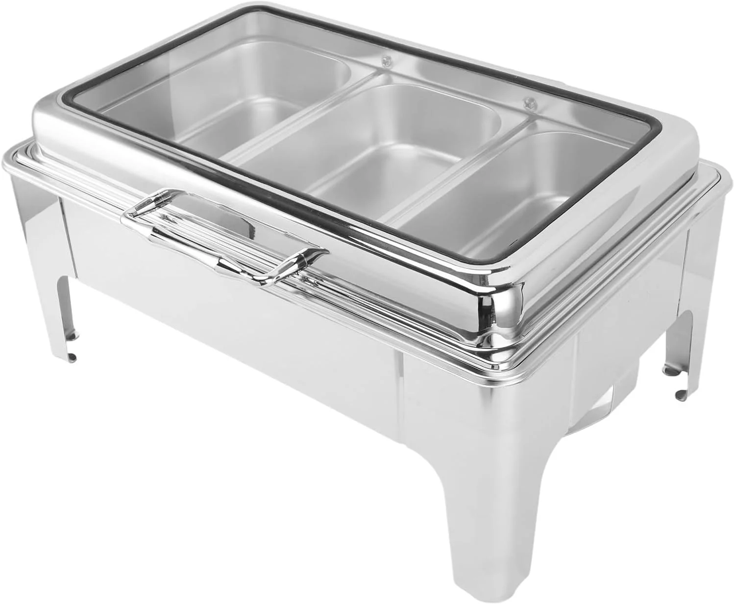 ست بوفه گرمکن غذا استیل 9 لیتری BusoTh با گرمایش الکلی، ظرف غذا، درب شیشه ای، طراحی نفیس، ست کامل گرمکن بوفه برای مهمانی و تعطیلات (3 ظرف)