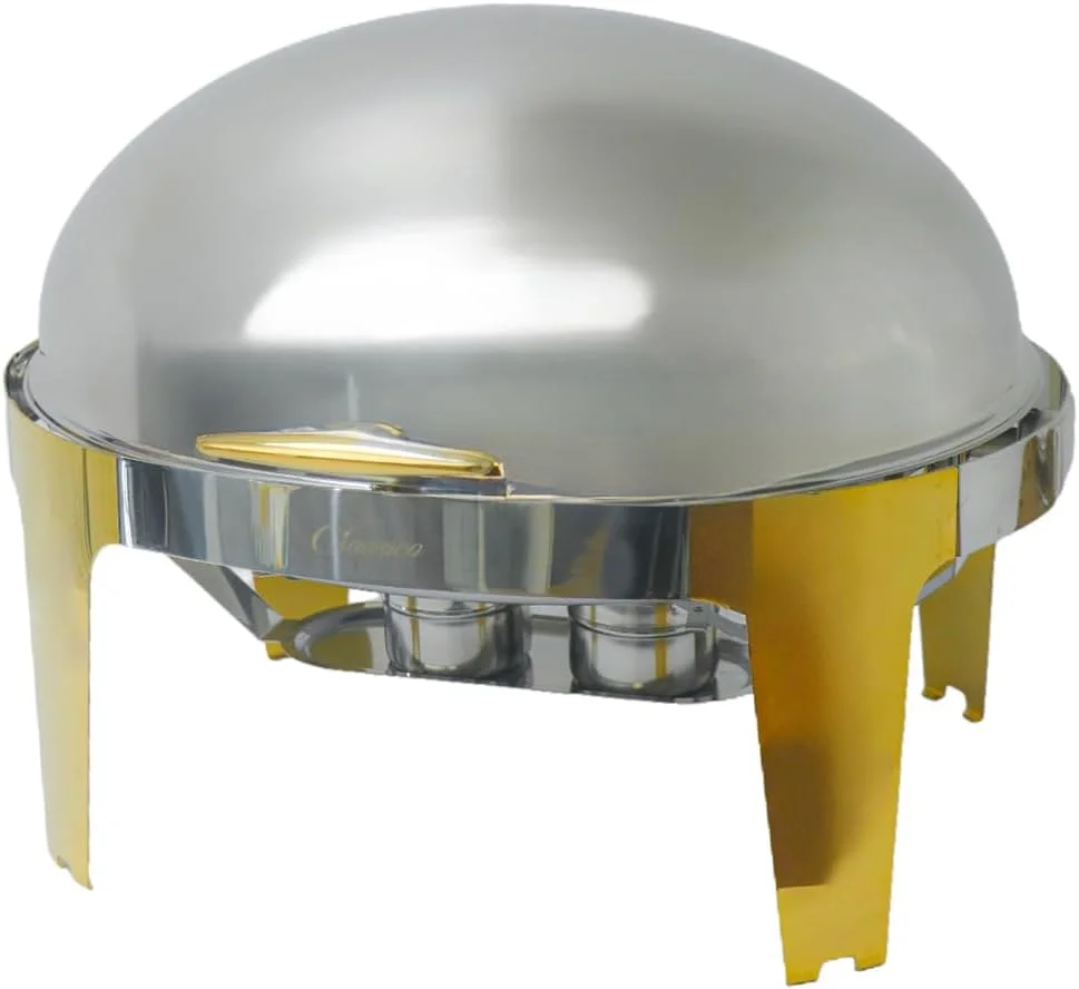 گرمکن بیضی شکل غذا 9 لیتری، ظرف گرم کننده، سرویس گرم کننده بوفه، ظرف گرم کننده بیضی شکل 9 لیتری برای مهمانی ها و بوفه ها، فولاد ضد زنگ برای تازه و گرم نگه داشتن غذا، پایه طلایی