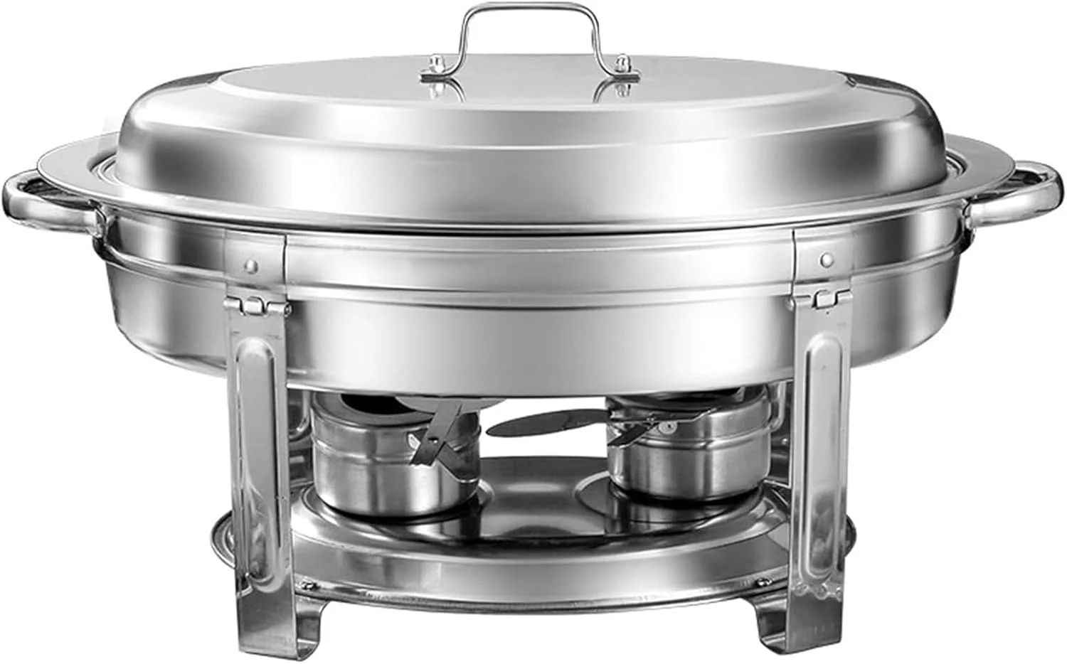 ست ظرف گرم نگهدارنده غذا بیضی شکل، گرم کننده غذای استیل ضد زنگ برای مهمانی ها و ضیافت های پذیرایی، سینی گرم کننده بوفه با تابه های آب و نگهدارنده های سوخت