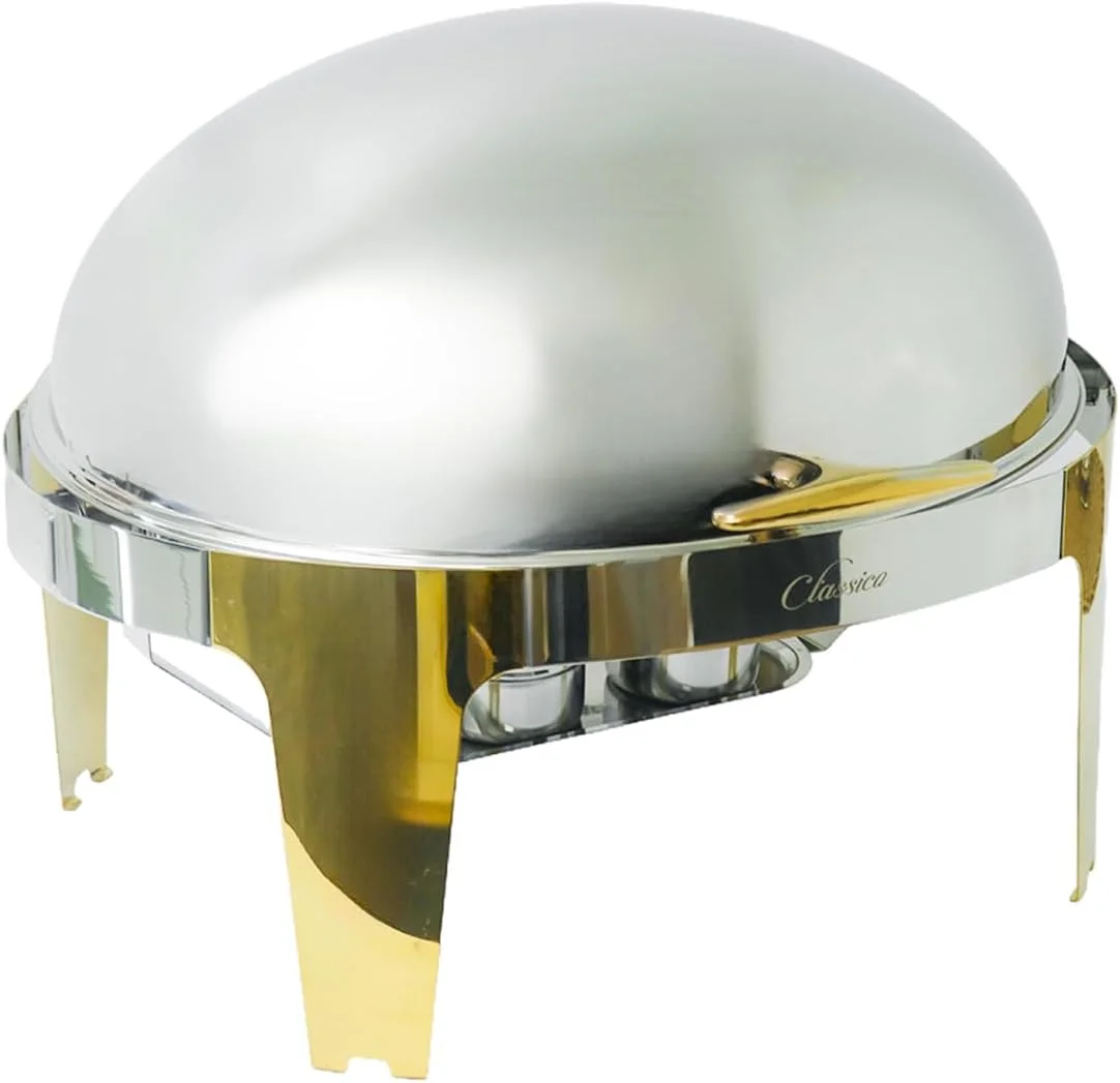 گرمکن بیضی شکل غذا 9 لیتری، ظرف گرم کننده، سرویس گرم کننده بوفه، ظرف گرم کننده بیضی شکل 9 لیتری برای مهمانی ها و بوفه ها، فولاد ضد زنگ برای تازه و گرم نگه داشتن غذا، پایه طلایی