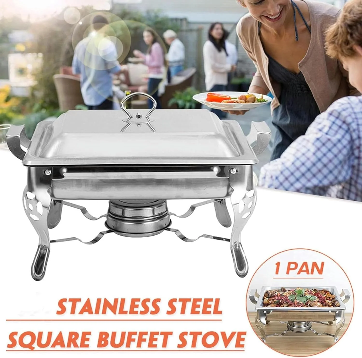 ظروف گرم نگهدارنده غذا استیل تاشو بوفه با ظرفیت 4.5 لیتر مناسب رستوران، مهمانی عروسی و فضای باز