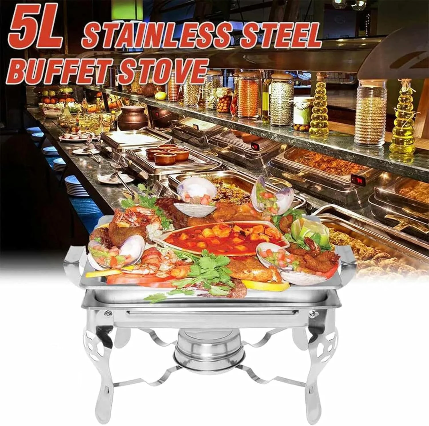 ظروف گرم نگهدارنده غذا استیل تاشو بوفه با ظرفیت 4.5 لیتر مناسب رستوران، مهمانی عروسی و فضای باز