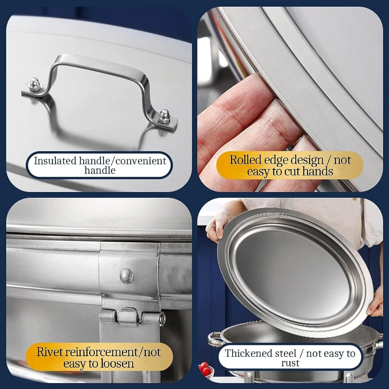 ست ظرف گرم نگهدارنده بیضی شکل، گرم کننده غذای استیل ضد زنگ برای مهمانی ها و بوفه های پذیرایی، سینی گرم کننده بوفه با ظروف آب و نگهدارنده های سوخت