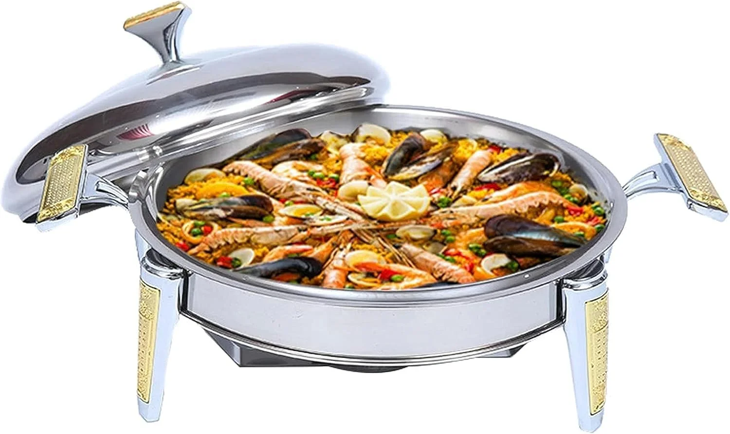 ظروف گرم نگهدارنده غذا و شفینگ دیش، سینی بوفه گرد استیل ضد زنگ با درب، ظرف غذا و جایگاه سوخت، مناسب برای آشپزخانه، پذیرایی، مهمانی و بوفه (22 سانتی متر) ظروف گرم نگهدارنده غذا و شفینگ دیش، سینی بوفه گرد استیل ضد زنگ با درب، ظرف غذا و جایگاه سوخت، مناسب برای آشپزخانه، پذیرایی، مهمانی و بوفه (22 سانتی متر)