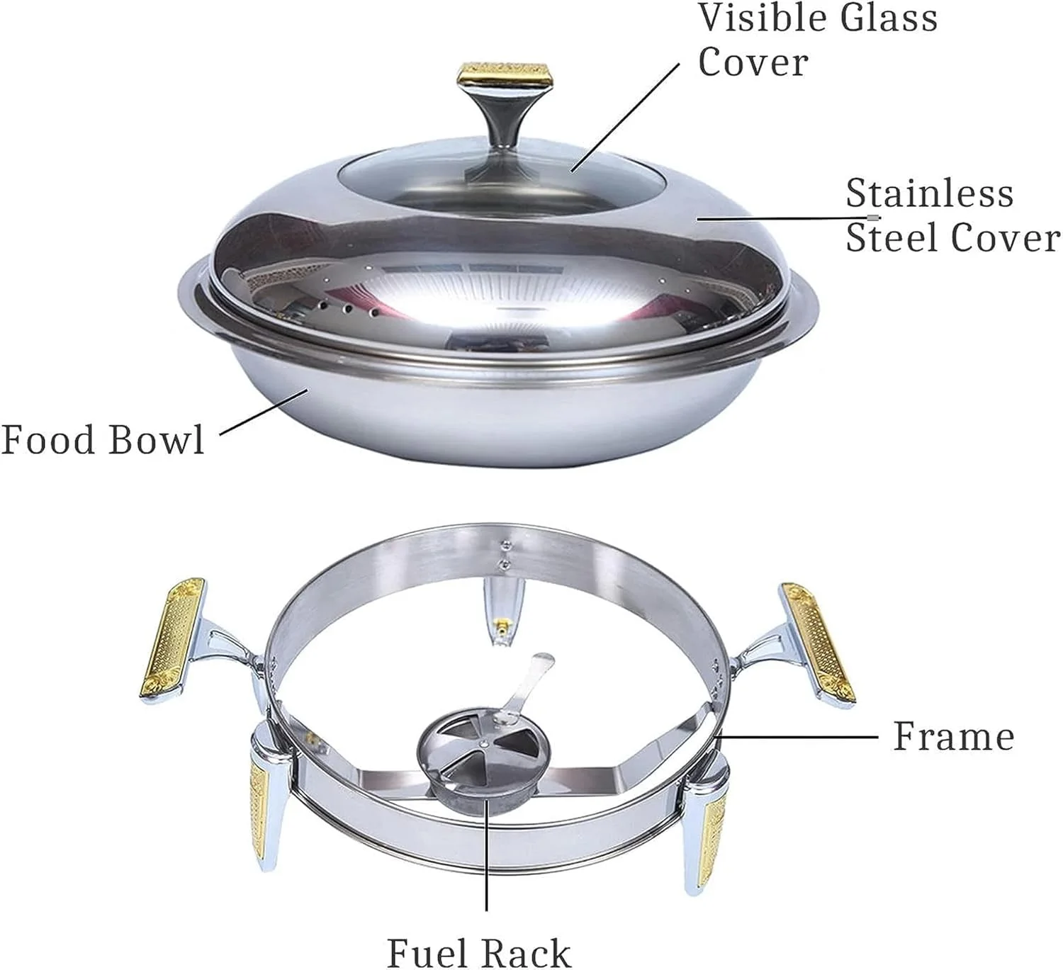 ظروف گرم نگهدارنده غذا و شفینگ دیش، سینی بوفه گرد استیل ضد زنگ با درب، ظرف غذا و جایگاه سوخت، مناسب برای آشپزخانه، پذیرایی، مهمانی و بوفه (22 سانتی متر) ظروف گرم نگهدارنده غذا و شفینگ دیش، سینی بوفه گرد استیل ضد زنگ با درب، ظرف غذا و جایگاه سوخت، مناسب برای آشپزخانه، پذیرایی، مهمانی و بوفه (22 سانتی متر)