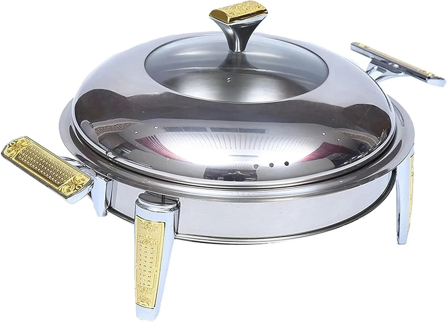 ظروف گرم نگهدارنده غذا و شفینگ دیش، سینی بوفه گرد استیل ضد زنگ با درب، ظرف غذا و جایگاه سوخت، مناسب برای آشپزخانه، پذیرایی، مهمانی و بوفه (22 سانتی متر) ظروف گرم نگهدارنده غذا و شفینگ دیش، سینی بوفه گرد استیل ضد زنگ با درب، ظرف غذا و جایگاه سوخت، مناسب برای آشپزخانه، پذیرایی، مهمانی و بوفه (22 سانتی متر)