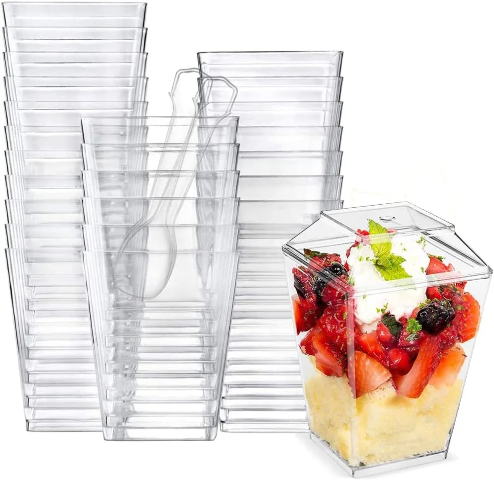 فنجان های دسر رنگارنگ خرید، بسته 100 عددی فنجان های پیش غذا 150 میلی لیتری فنجان های پارفه پلاستیکی شفاف با درب و قاشق فنجان های دسر رنگارنگ خرید، بسته 100 عددی فنجان های پیش غذا 150 میلی لیتری فنجان های پارفه پلاستیکی شفاف با درب و قاشق