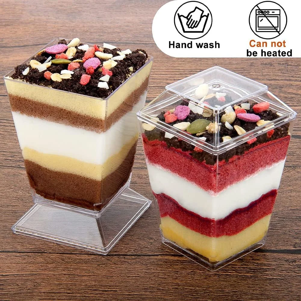 فنجان های دسر رنگارنگ خرید، بسته 100 عددی فنجان های پیش غذا 150 میلی لیتری فنجان های پارفه پلاستیکی شفاف با درب و قاشق فنجان های دسر رنگارنگ خرید، بسته 100 عددی فنجان های پیش غذا 150 میلی لیتری فنجان های پارفه پلاستیکی شفاف با درب و قاشق