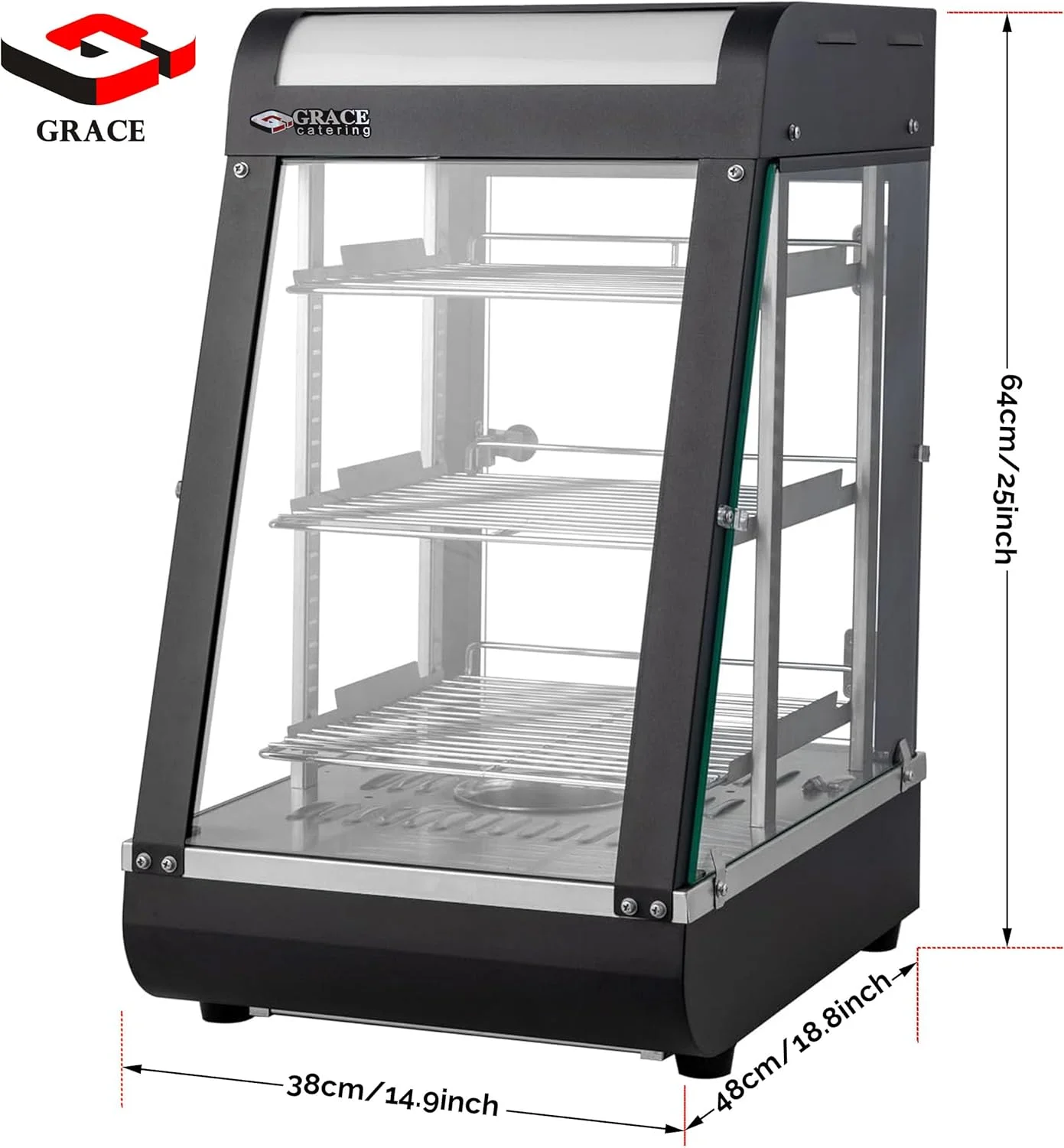 گرمکن غذا تجاری گریس، گرمکن پیتزا، 3 طبقه، گرمکن شیرینی، درب های کشویی شیشه ای سکوریت، ویترین گرمکن پیتزا، نور گرم LED، گرمکن ویترینی غذا (NB-604-380x480x640) گرمکن غذا تجاری گریس، گرمکن پیتزا، 3 طبقه، گرمکن شیرینی، درب های کشویی شیشه ای سکوریت، ویترین گرمکن پیتزا، نور گرم LED، گرمکن ویترینی غذا (NB-604-380x480x640)