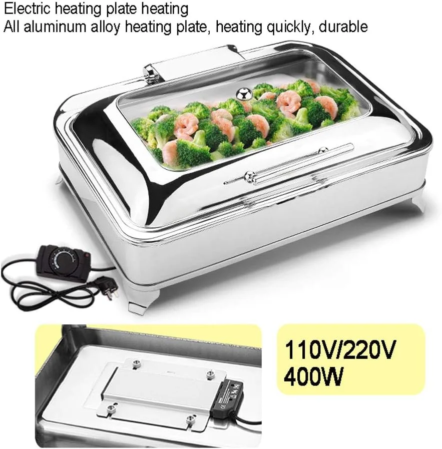 گرمکن غذای تجاری، 9 لیتری، گرمکن بوفه و سینی گرم کننده برقی برای بوفه، ظروف گرم کننده استیل ضد زنگ، غذا را بدون سوزاندن گرم نگه می دارد