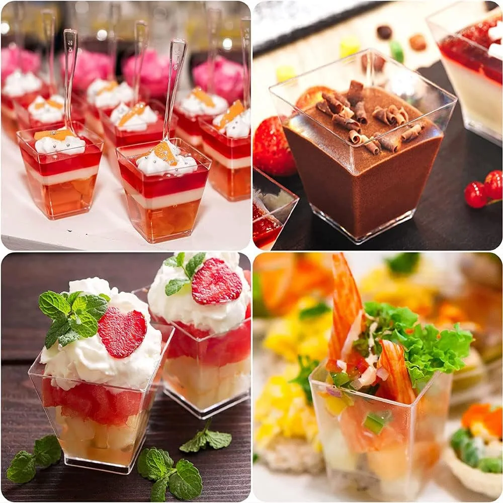 فنجان های دسر رنگارنگ خرید، بسته 100 عددی فنجان های پیش غذا 150 میلی لیتری فنجان های پارفه پلاستیکی شفاف با درب و قاشق فنجان های دسر رنگارنگ خرید، بسته 100 عددی فنجان های پیش غذا 150 میلی لیتری فنجان های پارفه پلاستیکی شفاف با درب و قاشق