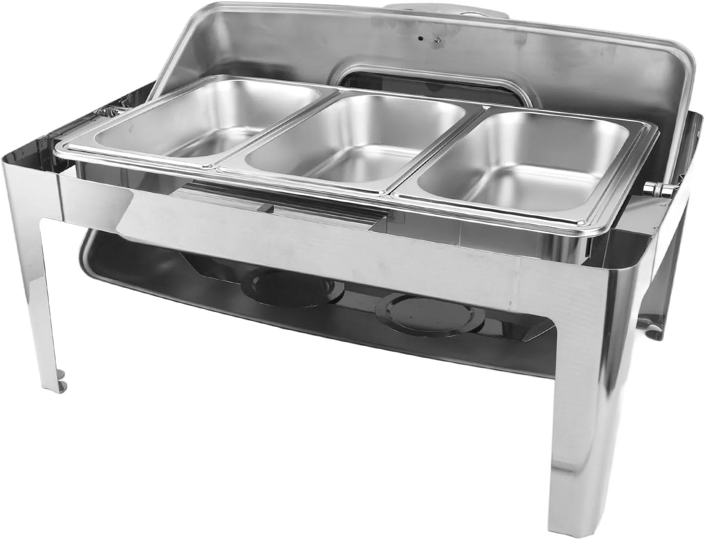 ست گرم نگهدارنده غذا استیل کرایفوکت، ظرفیت 9 لیتر، درب شیشه ای شفاف، ظرف گرم کننده مستطیلی با قابلیت تمیز کردن آسان، پرداخت آینه ای برای غذاخوری (3 محفظه #15)