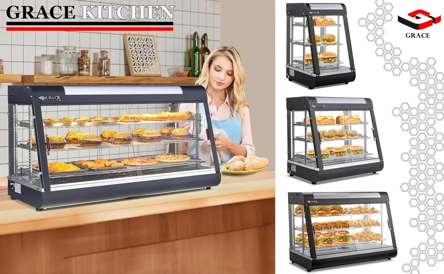 گرمکن غذا تجاری گریس، گرمکن پیتزا، 3 طبقه، گرمکن شیرینی، درب های کشویی شیشه ای سکوریت، ویترین گرمکن پیتزا، نور گرم LED، گرمکن ویترینی غذا (NB-604-380x480x640) گرمکن غذا تجاری گریس، گرمکن پیتزا، 3 طبقه، گرمکن شیرینی، درب های کشویی شیشه ای سکوریت، ویترین گرمکن پیتزا، نور گرم LED، گرمکن ویترینی غذا (NB-604-380x480x640)