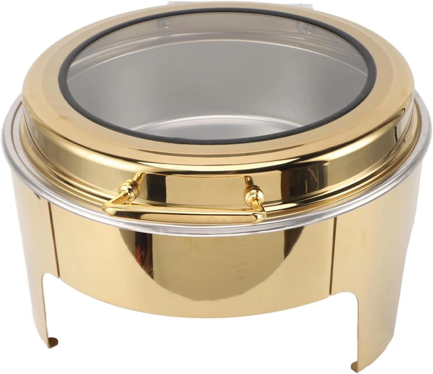 گرمکن غذای بوفه گرد Cryfokt، گرمکن بوفه گرد طلایی 6 لیتری با گرم کننده الکلی برای مهمانی (ظرف 2 قسمتی)