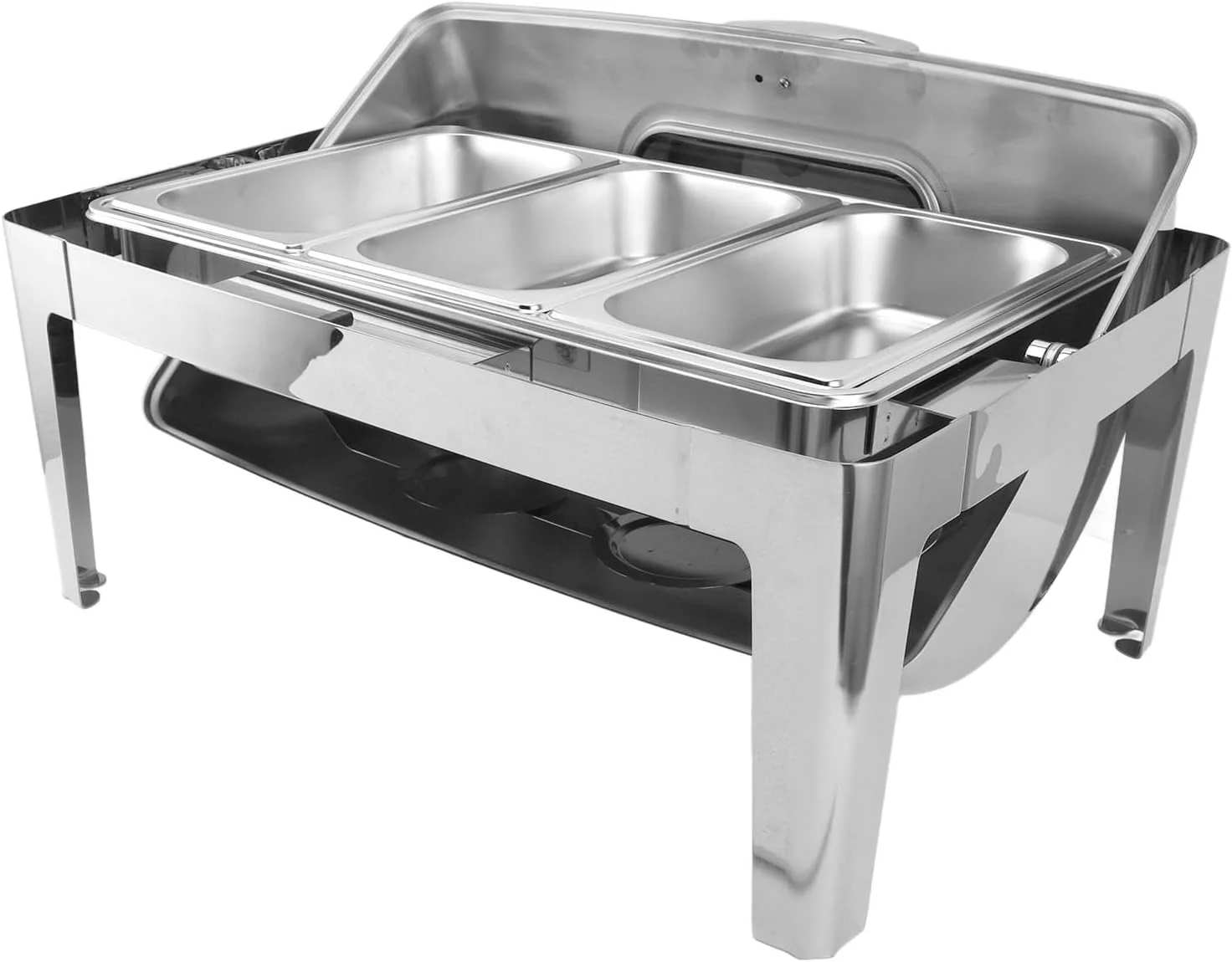 ست گرم نگهدارنده غذا استیل کرایفوکت، ظرفیت 9 لیتر، درب شیشه ای شفاف، ظرف گرم کننده مستطیلی با قابلیت تمیز کردن آسان، پرداخت آینه ای برای غذاخوری (3 محفظه #15)