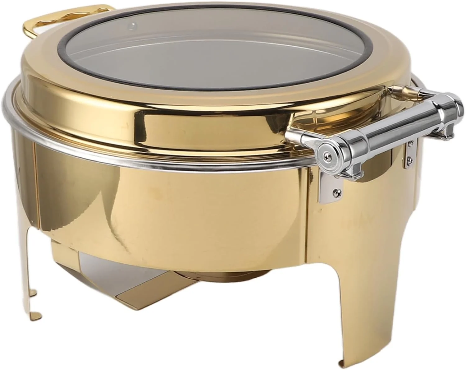 گرمکن غذای بوفه گرد Cryfokt، گرمکن بوفه گرد طلایی 6 لیتری با گرم کننده الکلی برای مهمانی (ظرف 2 قسمتی)