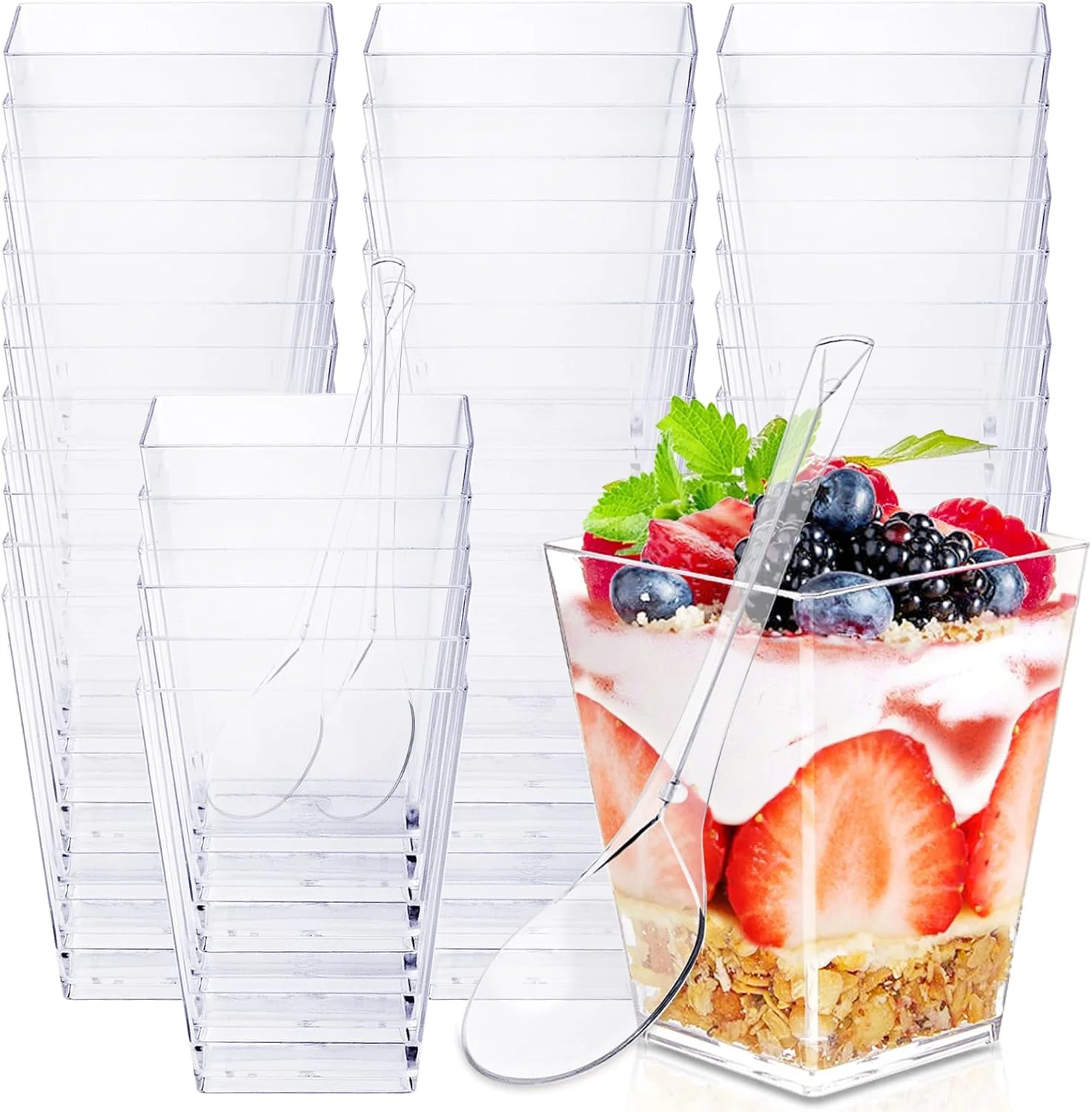 ظروف دسر قابل استفاده مجدد Dawumin، بسته 50 عددی فنجان دسر به همراه قاشق، کاسه دسر 160 میلی لیتری، قابل استفاده مجدد، ست کاسه دسر، فنجان های دسر مینی برای دسرهای DIY، پودینگ، موس، بستنی