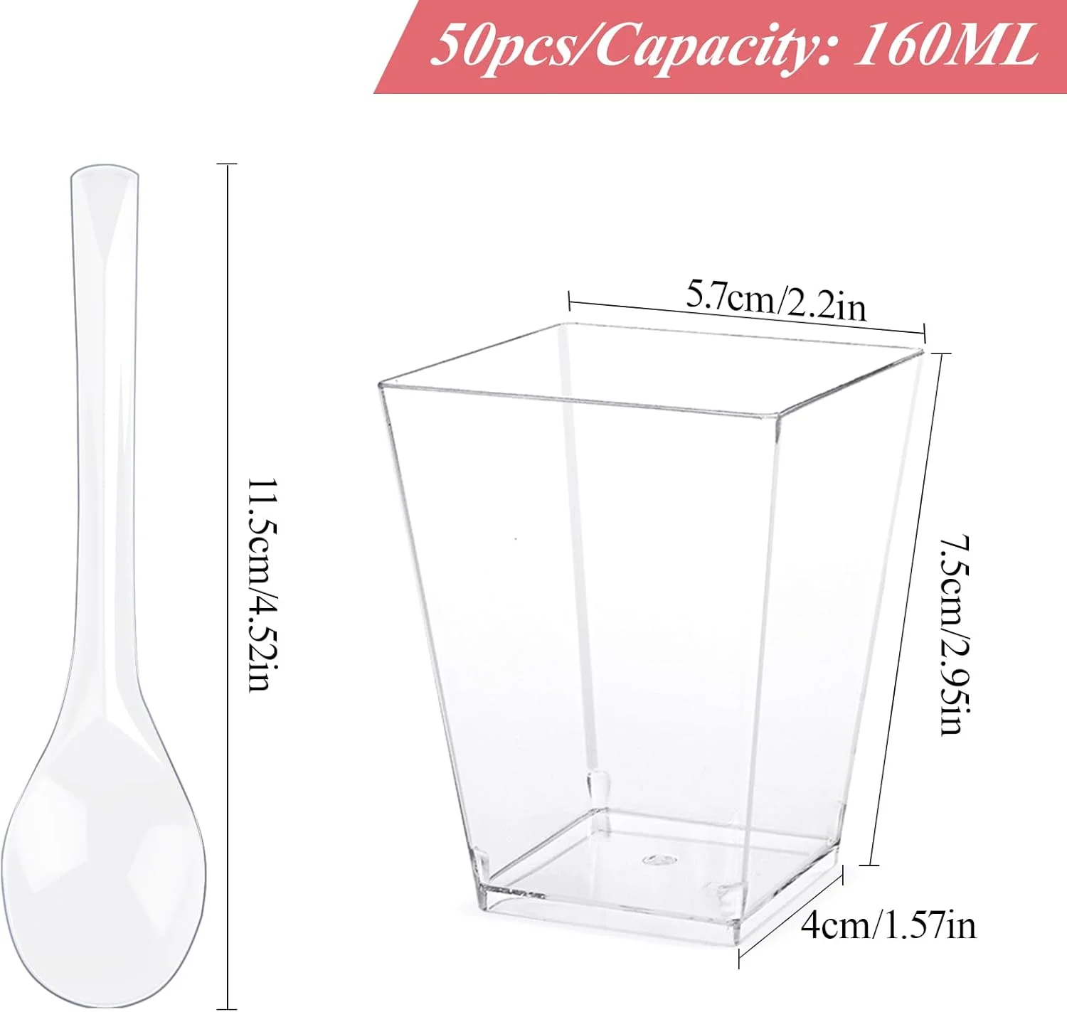 ظروف دسر قابل استفاده مجدد Dawumin، بسته 50 عددی فنجان دسر به همراه قاشق، کاسه دسر 160 میلی لیتری، قابل استفاده مجدد، ست کاسه دسر، فنجان های دسر مینی برای دسرهای DIY، پودینگ، موس، بستنی