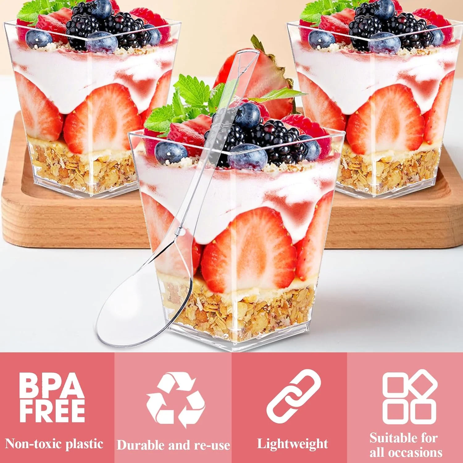 ظروف دسر قابل استفاده مجدد Dawumin، بسته 50 عددی فنجان دسر به همراه قاشق، کاسه دسر 160 میلی لیتری، قابل استفاده مجدد، ست کاسه دسر، فنجان های دسر مینی برای دسرهای DIY، پودینگ، موس، بستنی