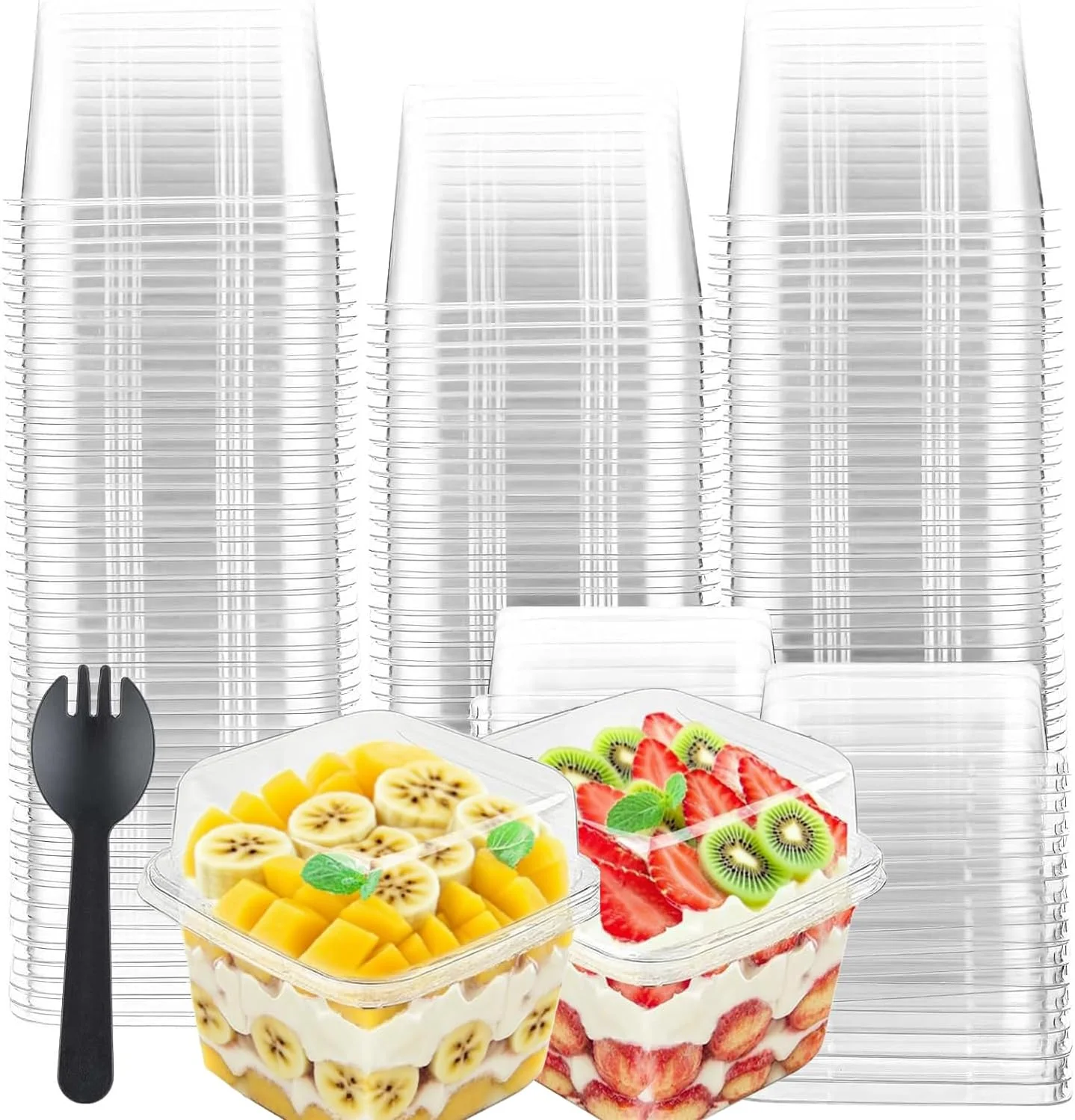 50 عدد فنجان دسر با درب، کاسه های دسر پلاستیکی قابل استفاده مجدد 240 میلی لیتری، کاسه های سرو شفاف، ظروف مربعی شکل برای کیک پنیر، پودینگ، تنقلات، ماست، پارفه، میوه، موس، مهمانی و تولد